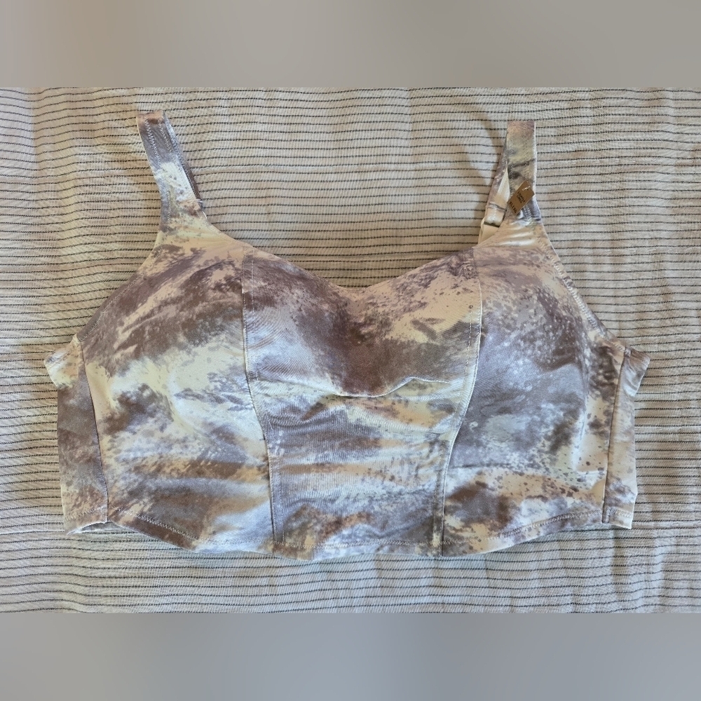 PINK Victoria Secret Satin Lightly Lined Corset Top/bra Creamer Camo Blur Sz XL